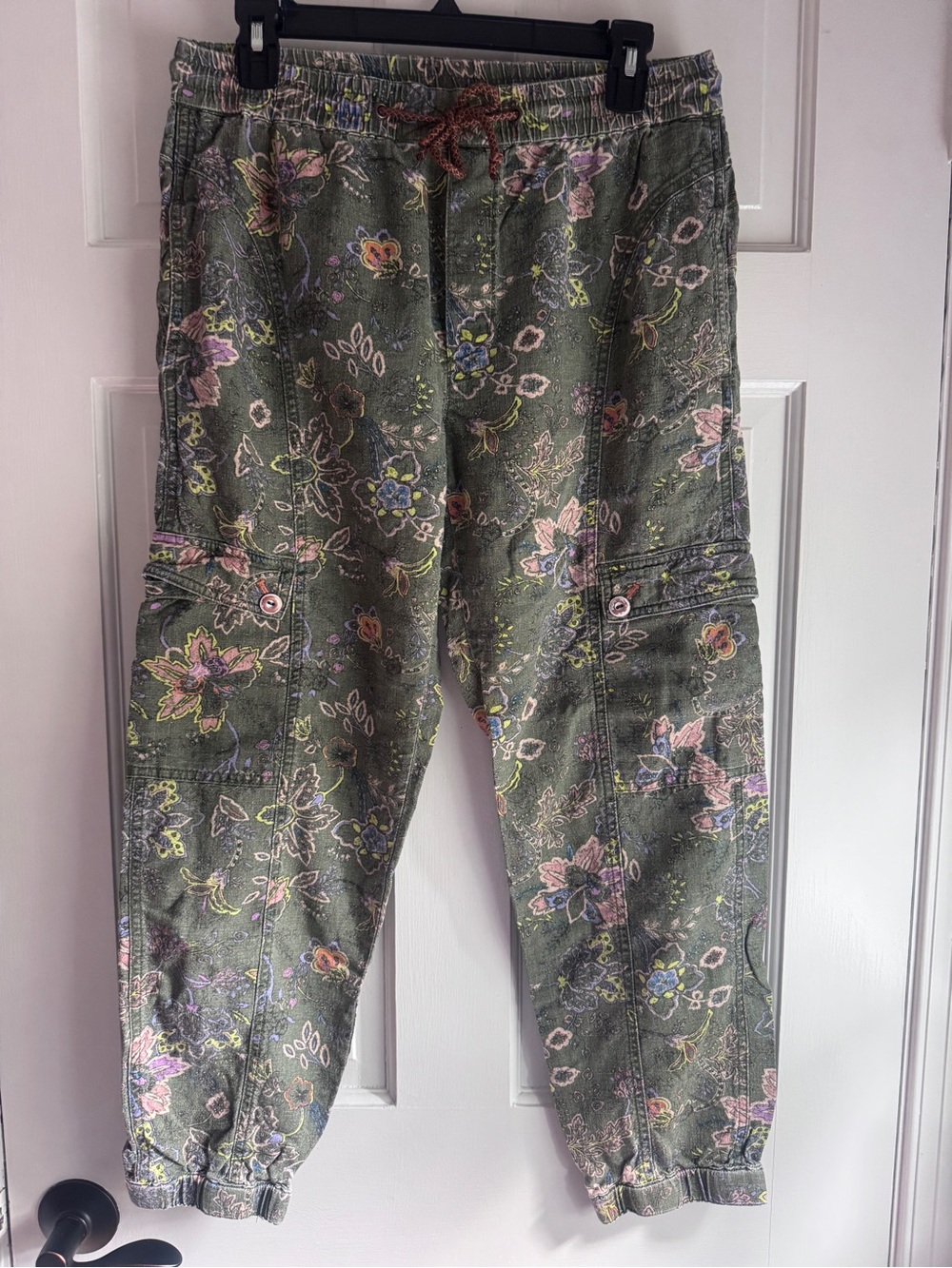 Anthropologie Floral Linen Blend Cargo Jogger Pants